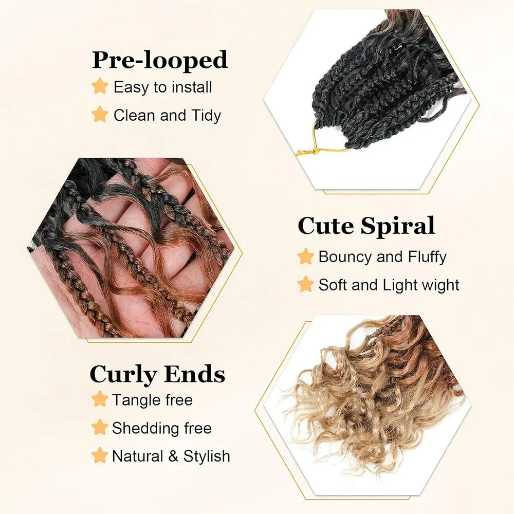 10" 8Packs Crochet Hair Box Braids Goddess Bohemian Crochet Boho Braids With Curly Ends Synthetic Crochet Hair For Black Women