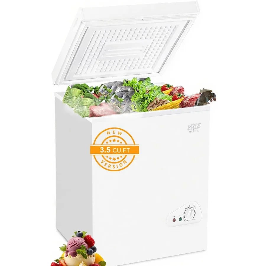 Compact Deep Freezer with Top Mini 7 Gears Temperature Control Open Door and Removable Storage Basket 3.5 Cu.Ft White