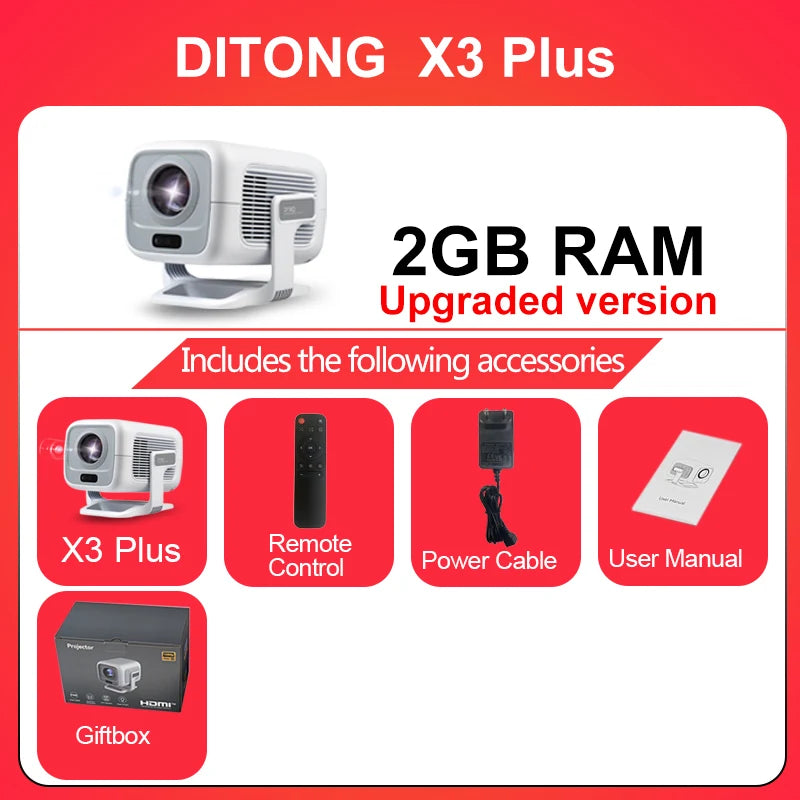 DITONG X3Plus 1080P Smart Mini Projector (600 ANSI, Wi-Fi 6, BT 5.4, Android 11)