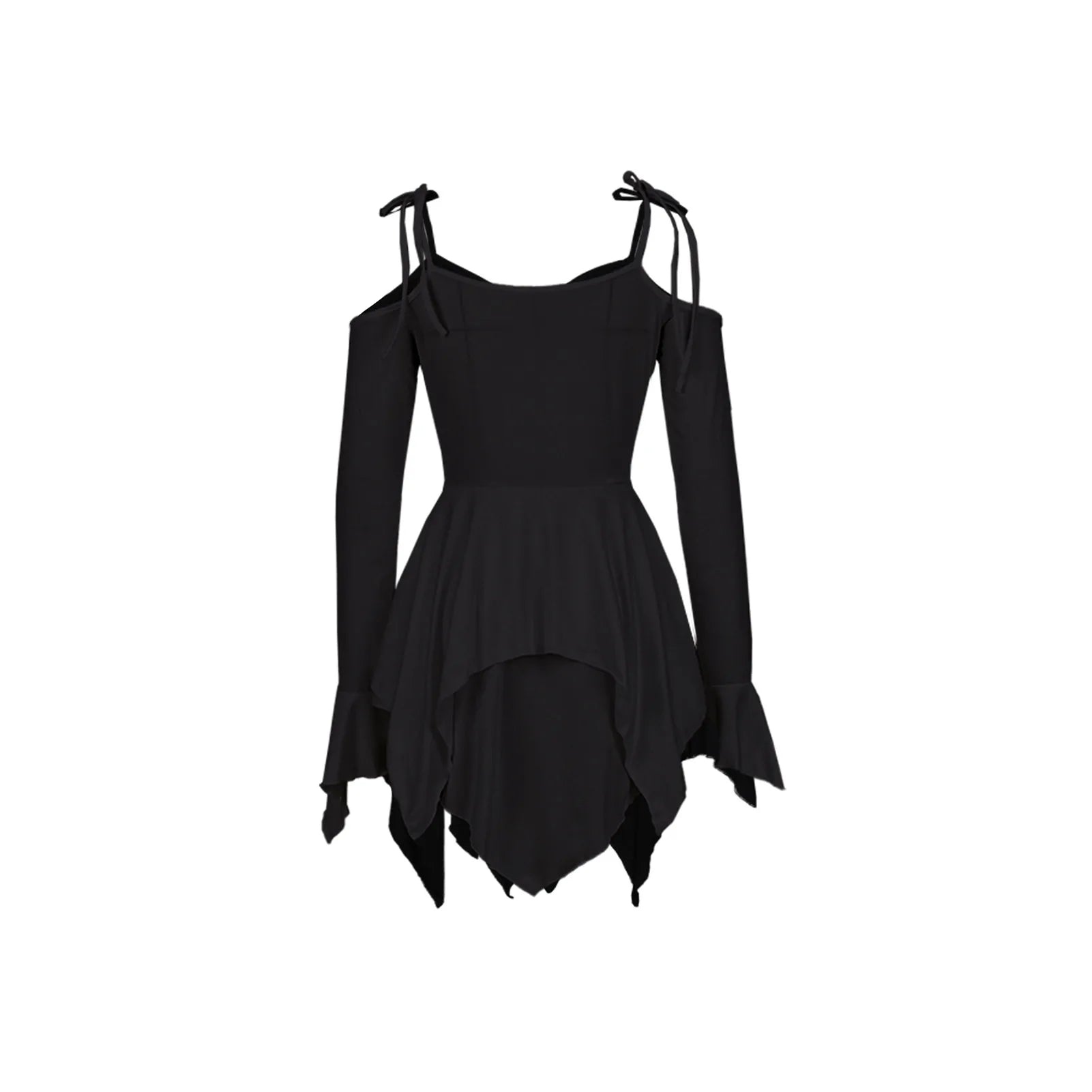 SKMY Women Clothing Drawstring Pleated Short Dresses Solid Color Y2K Irregular Lace-Up Off The Shoulder Long Sleeve Dress