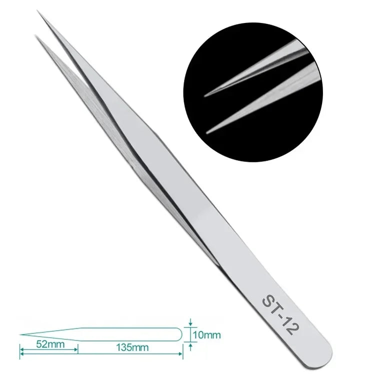 Stainless Steel Anti-static ESD Stainless Steel Tweezers Maintenance Industrial Precision Curved Straight Tweezers Repair Tool