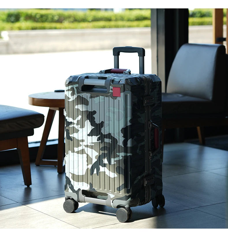 Suitcase Wide Handle Travel Suitcase Men 20 24 26 Carry-On Luggage Women PC Aluminum Frame Trolley Case