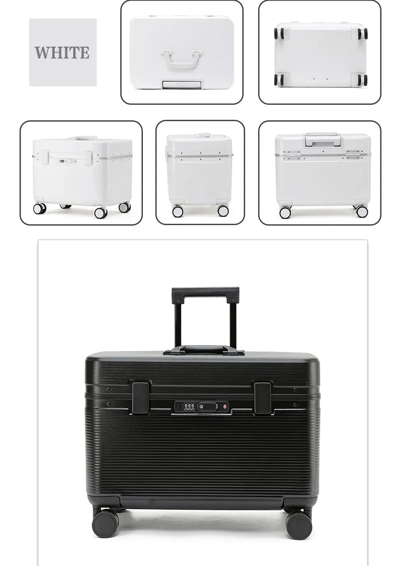 Aluminum Alloy Frame Suitcase, Top-Opening ABS Portable Trolley Case, Universal Wheels, Customs Code Lock Boarding Case