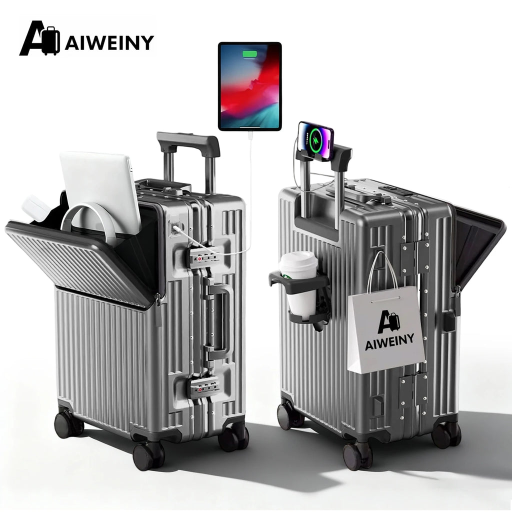AIWEINY Aluminum Frame Suitcase PC Hard Shell Pressure-Resistant Travel Luggage, 360° Silent Swivel Wheels, with TSA Lock.