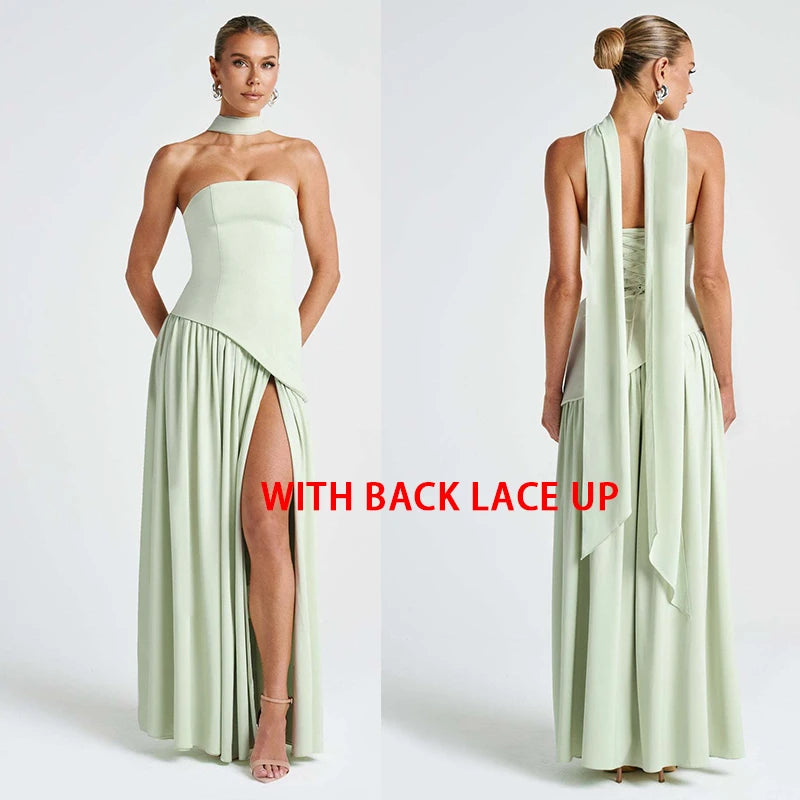 Giyu Sexy Evening Party Dresses Women 2025 Autumn Summer Maxi Long Dress Elegant Strapless Split Backless Pleated Dress