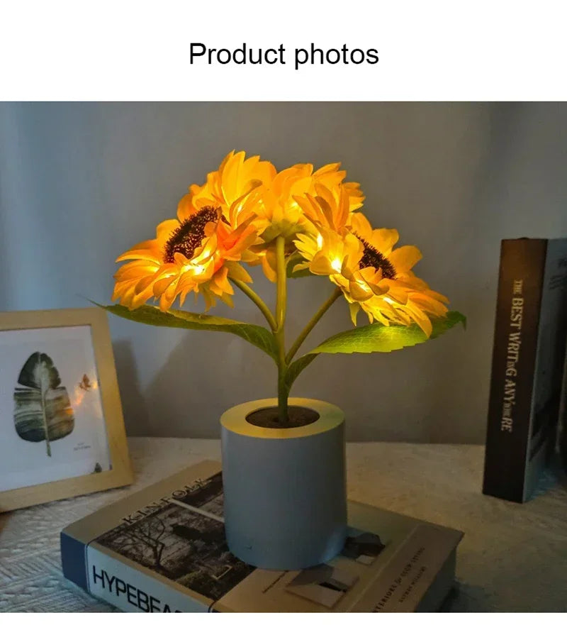 Sunflower LED Night Light — USB Rechargeable Warm Light Decorative Lamp for Bedroom & Holiday Décor