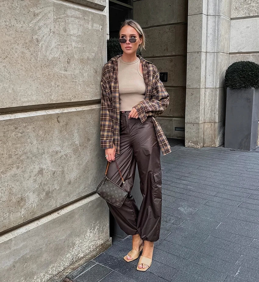 Spring Autumn Vintage Plaid Checkered Shirt Women's Long Sleeve Blouse Loose Single Breasted Casual Shirt