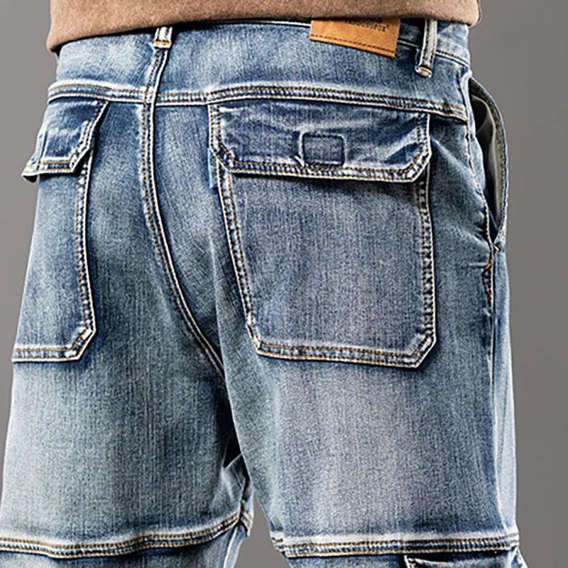 Autumn New Styles Outdoor Men'S Wide Leg Jeans Workwear Multi-Pocket Straight Pents Baggy Jeans Plus Size Tapered Jeans