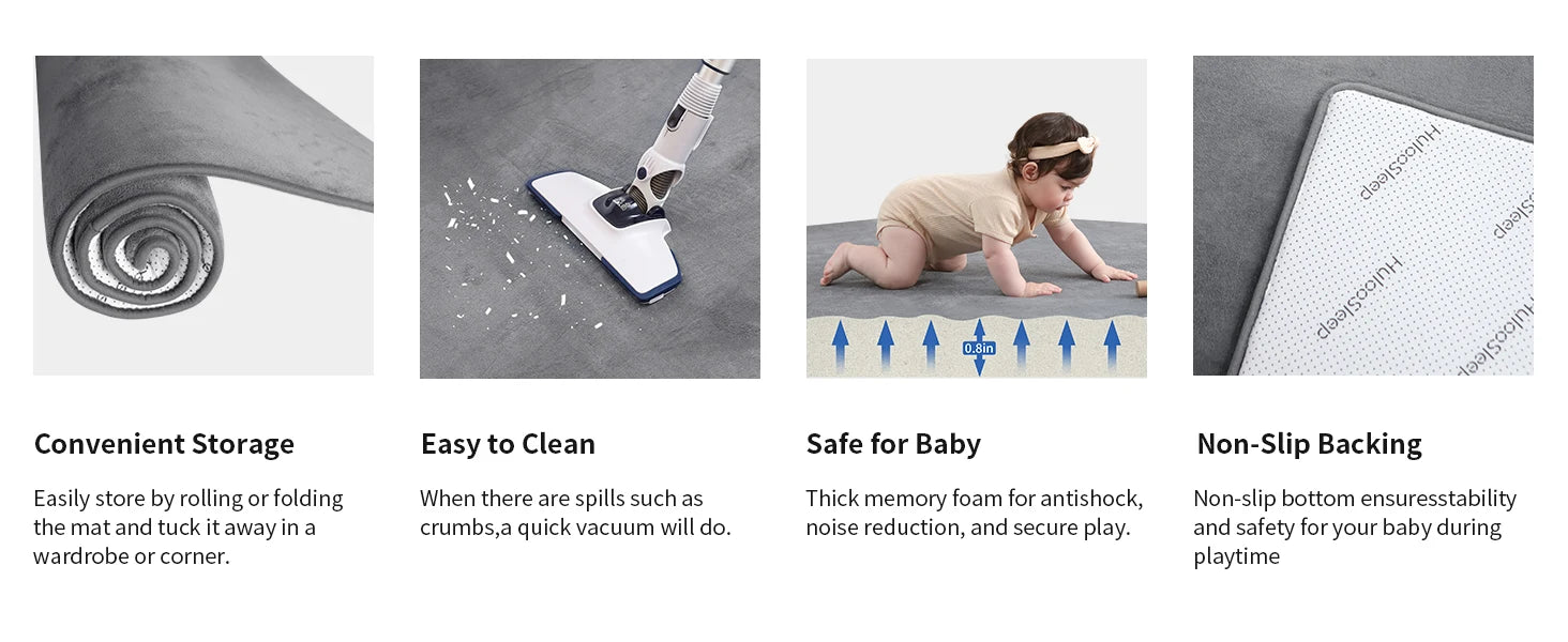 Gray Memory Foam Baby Play Mat for Playpen Thick Large Crawling Mat for Floor Soft Velvet Non-Slip for Kids Playroom Mat Rug