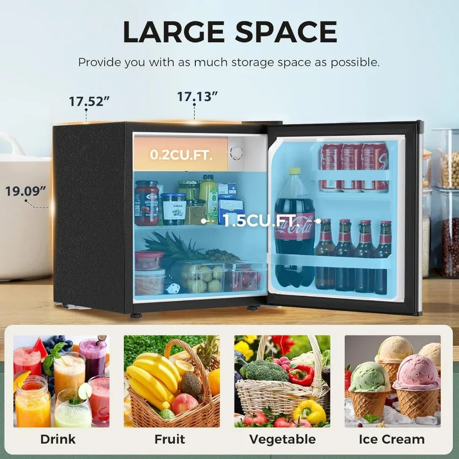 Compact Mini Refrigerator with Freezer and Reversible Door for Bedroom Office Kitchen Storage 1.7 Cu. Ft Capacity Steel Finish