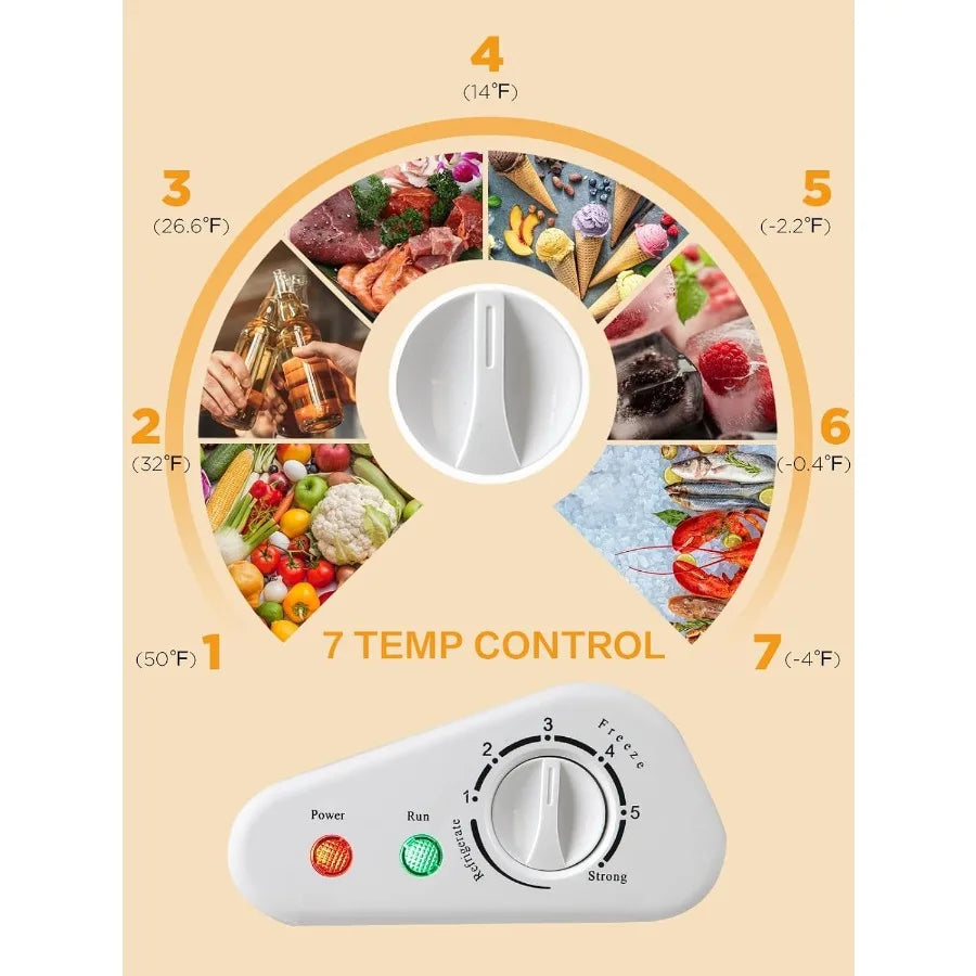Compact Deep Freezer with Top Mini 7 Gears Temperature Control Open Door and Removable Storage Basket 3.5 Cu.Ft White