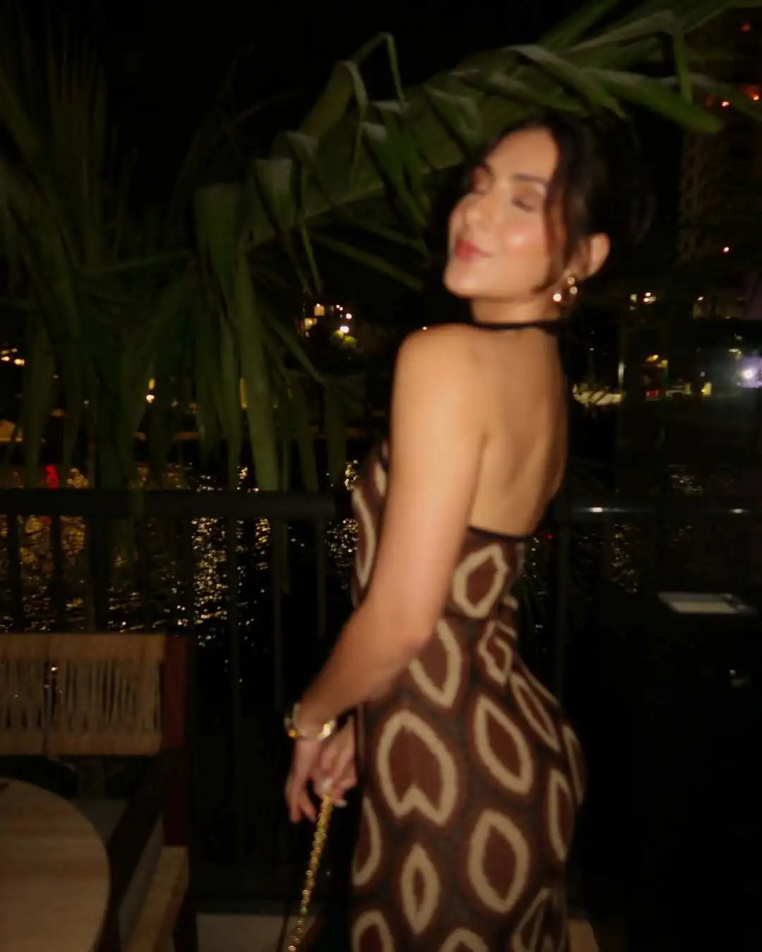 Tossy Knit Printed Hollow Out Long Dress Women Bandage Backless Contrast Beach Holiday Dress Clothes Female Boho Knitwear Dress