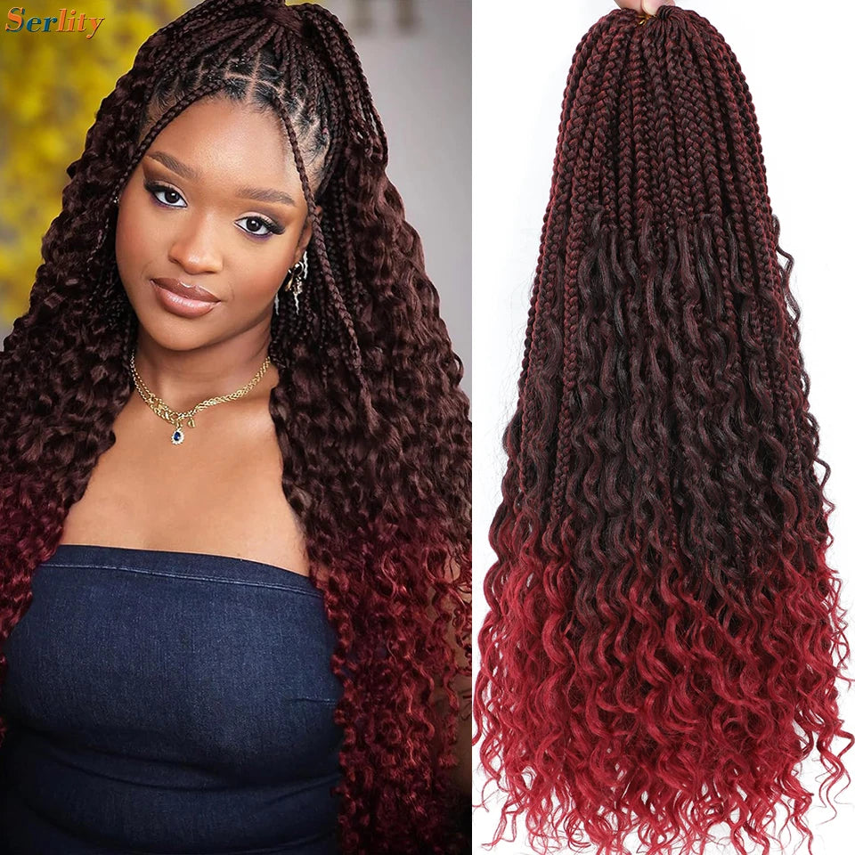 Boho Box Braids Goddess Bohemian Hippie Braids Braiding Hair Box Braids with Curly Ends Messy Pre-looped Synthetic Crochet Hair