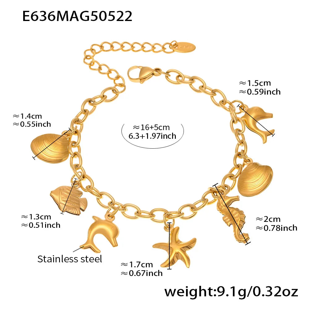 18K Gold-Plated Starfish Dolphin Shell Bracelet | 316 Stainless Steel Women’s Trend Jewelry 2025