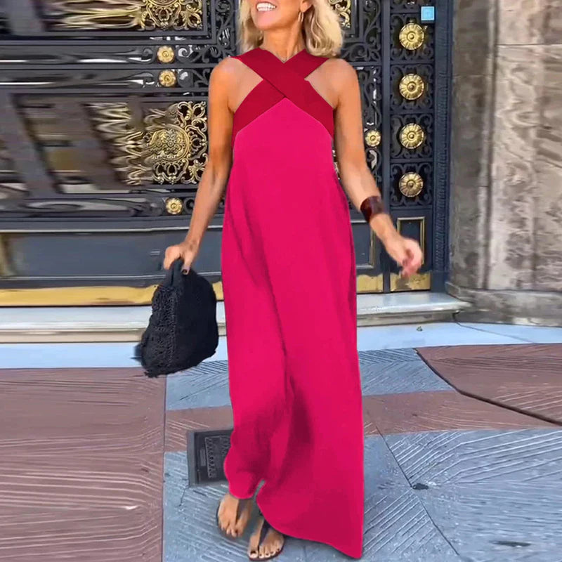 Vestido Sexy Cross Halter Sling Long Dress Women Spring Off Shoulder Hollow Party Dress Summer Sleeveless Backless Holiday Dress