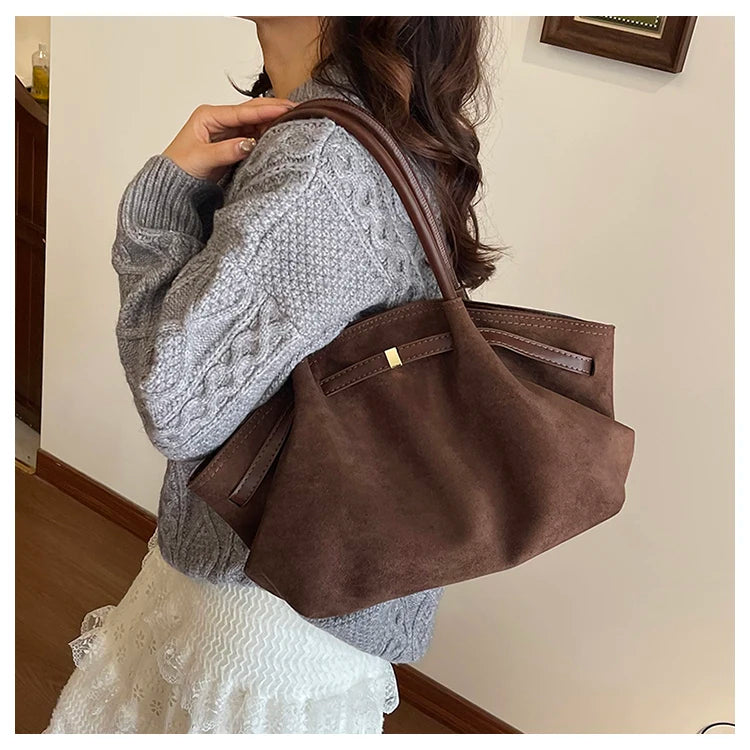 2025 Women Suede Tote Bag with Inner Pocket Underarm Bag Large Capacity Solid Color Satchel Bags for Work Travel Purses Handbags