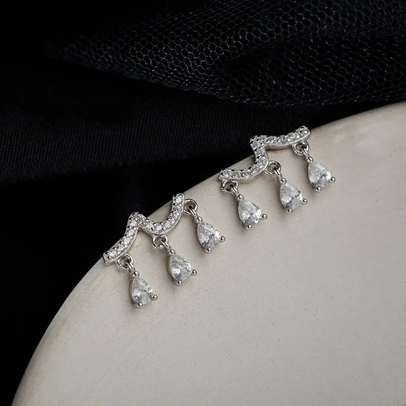 Silver Star Tassel Drop Earrings | Cubic Zircon Splittable Dangle Jewelry for Women