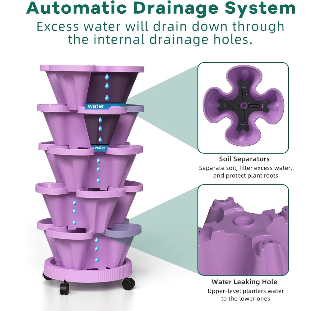 5-Layer Stackable Vertical Planter with Wheels