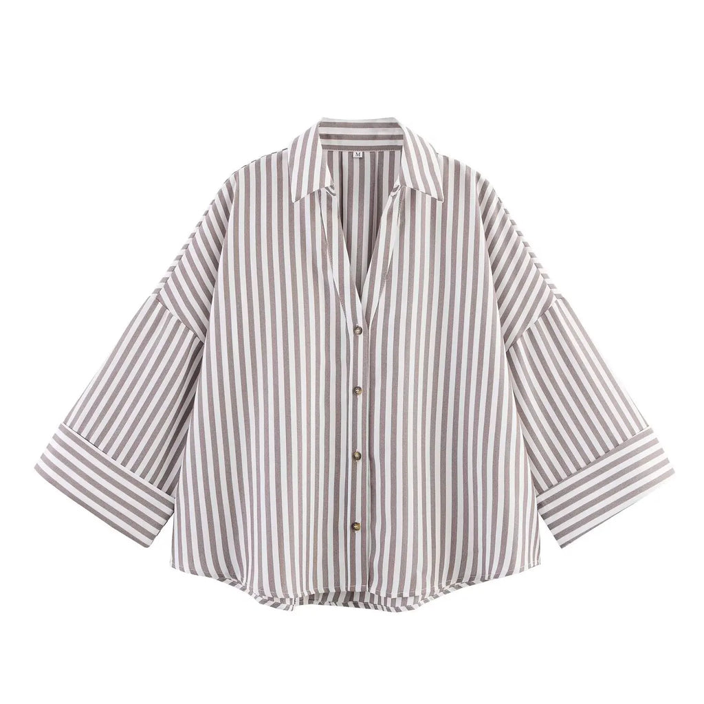 Women Fall Casual Loose Shirt Lapel Buttons Wide Sleeve Shirt 2025 New Spring Autumn Minimalist Holiday Versatile Shirt