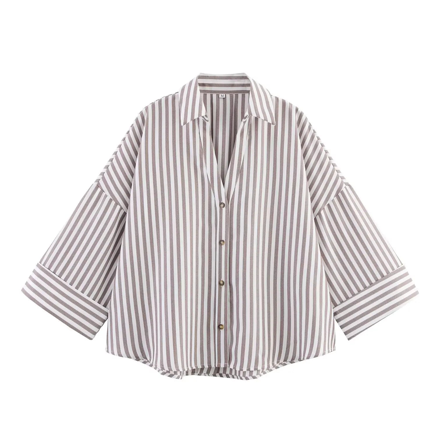 Women Fall Casual Loose Shirt Lapel Buttons Wide Sleeve Shirt 2025 New Spring Autumn Minimalist Holiday Versatile Shirt