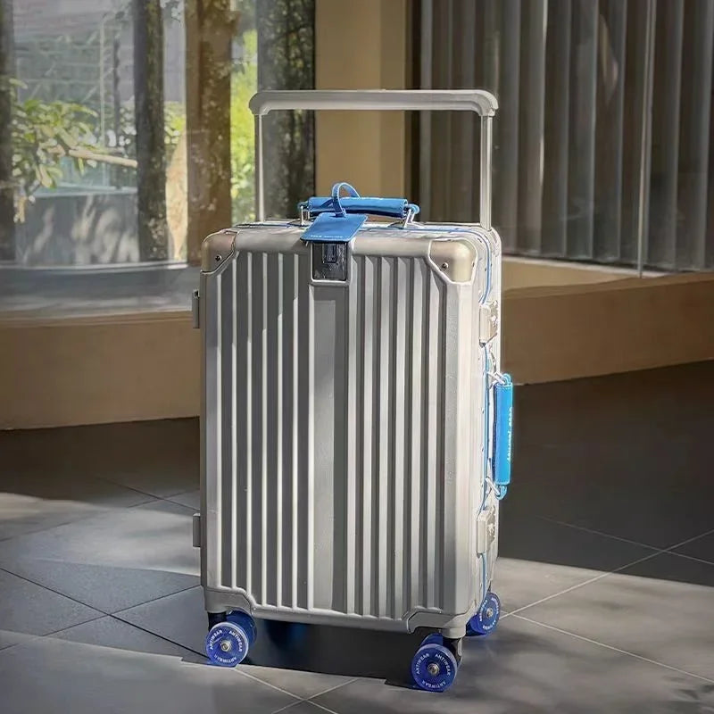 Aluminum Frame Wide Handlebar Rolling Luggage with Colorful Silent Spinner Wheels and TSA Lock Large Capacity Trolley Suitcase
