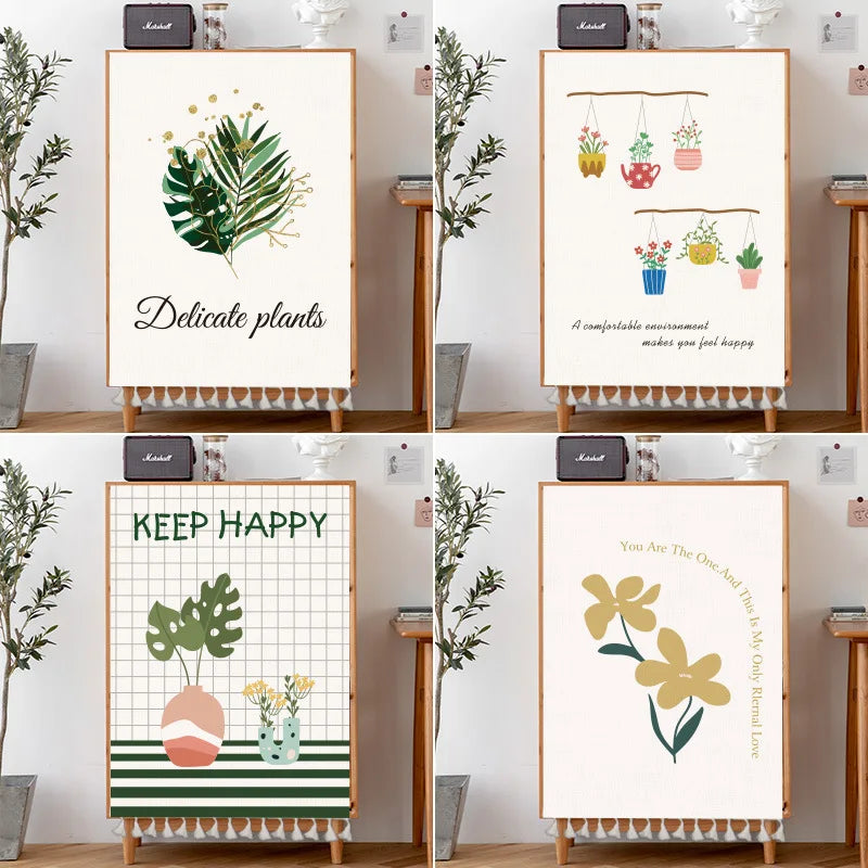 Nature Plant Potted Nordic Cabinet Short Curtains Punch-free Half-curtain Dust Cover Shoe Shelf Kitchen Storage Shelf Curtains