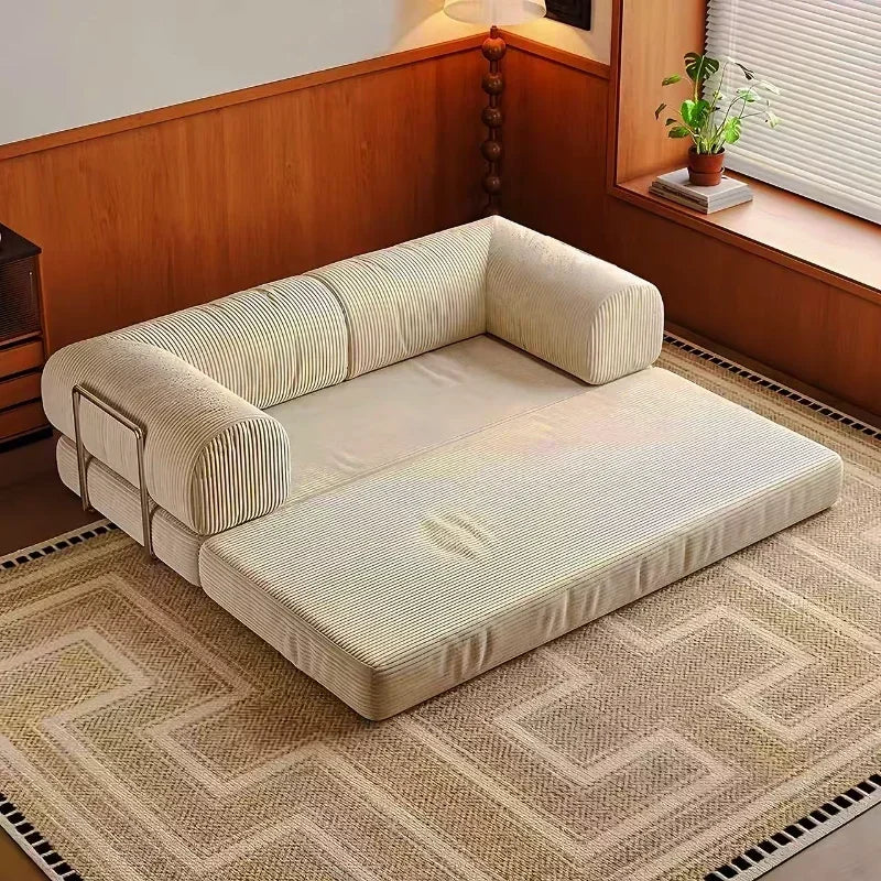 2025 New Elegant Italian Compressed Sofa Minimalist Retro Corduroy Sofa Bed Foldable Washable Customizable for Living Room