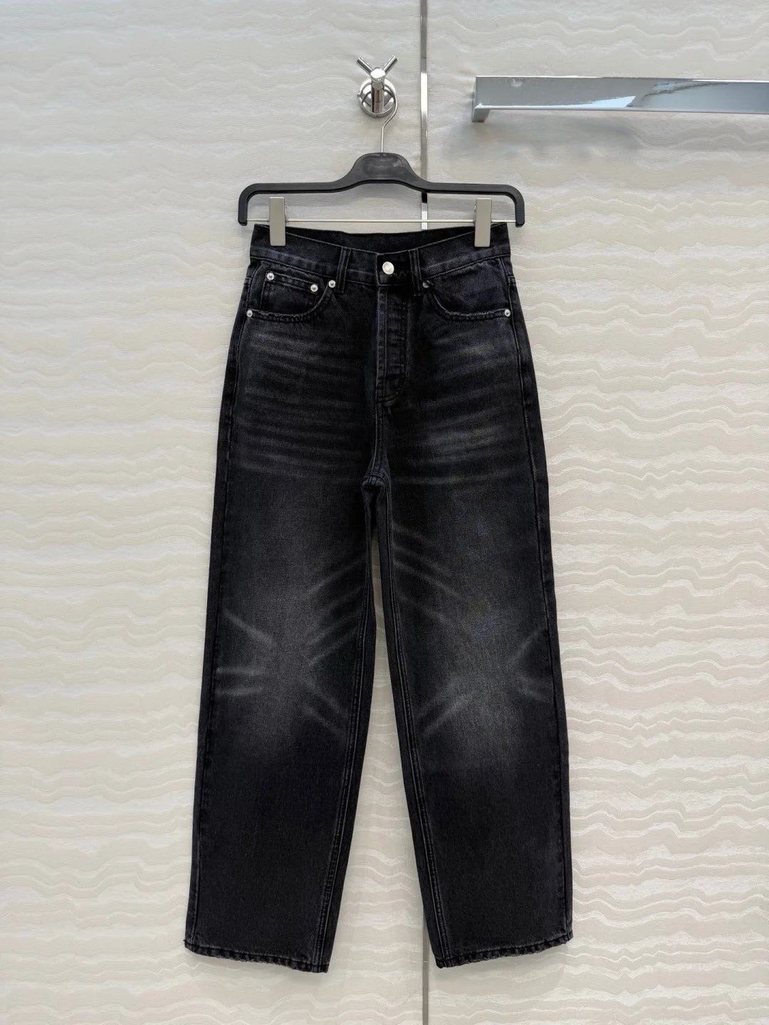 Vintage Washed Straight Leg Jeans High Waisted Tapered Pants Retro Cat Claw Distressed Streetwear For Women