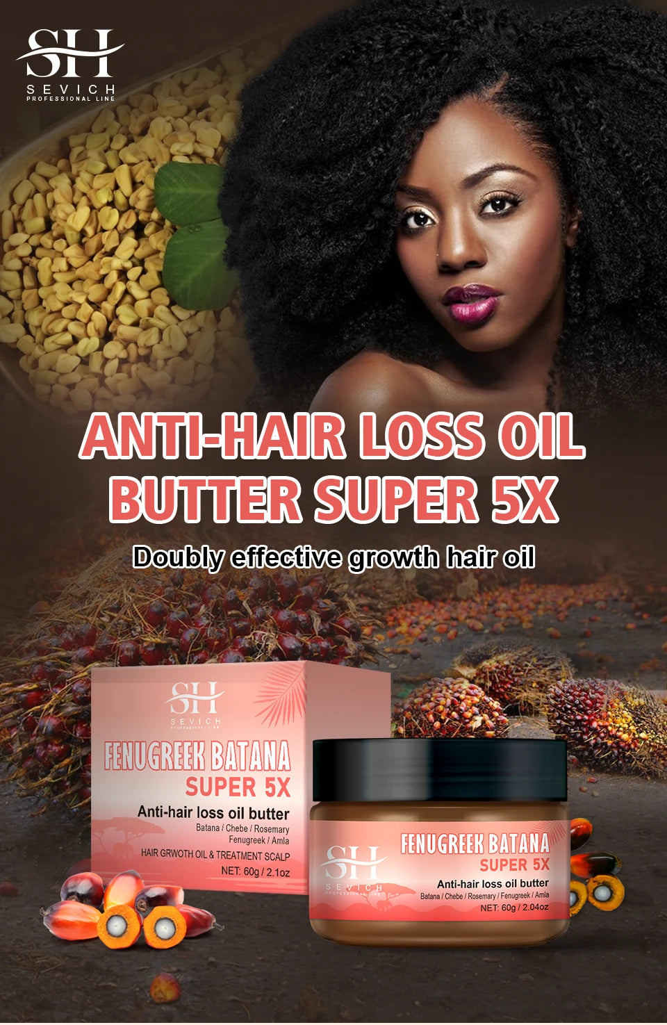 Sevich Batana Super 5X Hair Growth Set – Chebe Butter Hair Mask & Herbal Regrowth Oil (Batana, Rosemary, Fenugreek, Amla, 40ml + 60g)