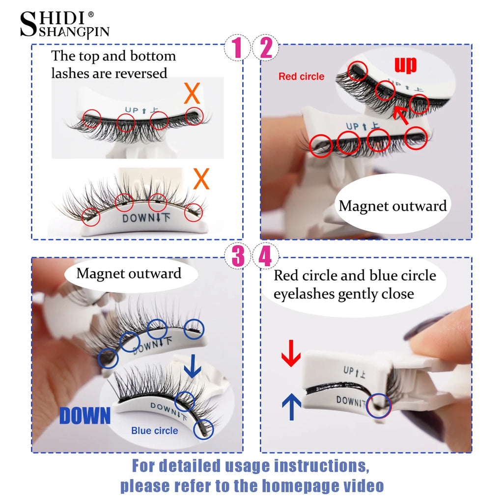 SHIDISHANGPIN 3D Magnetic False Eyelashes — Reusable, Glue-Free, Natural Long & Fluffy Look (1 Pair + Curler)