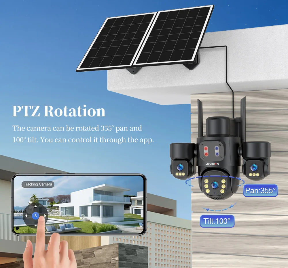 LS VISION AOV/PIR 3-Screens Solar Camera Optical Zoom Outdoor