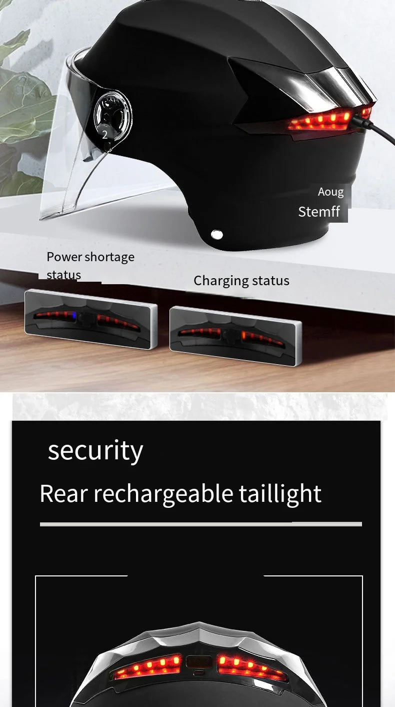 Motorcycle Helmet with LED Lights | Adjustable Electric Scooter & Moped Half Helmet for Men and Women