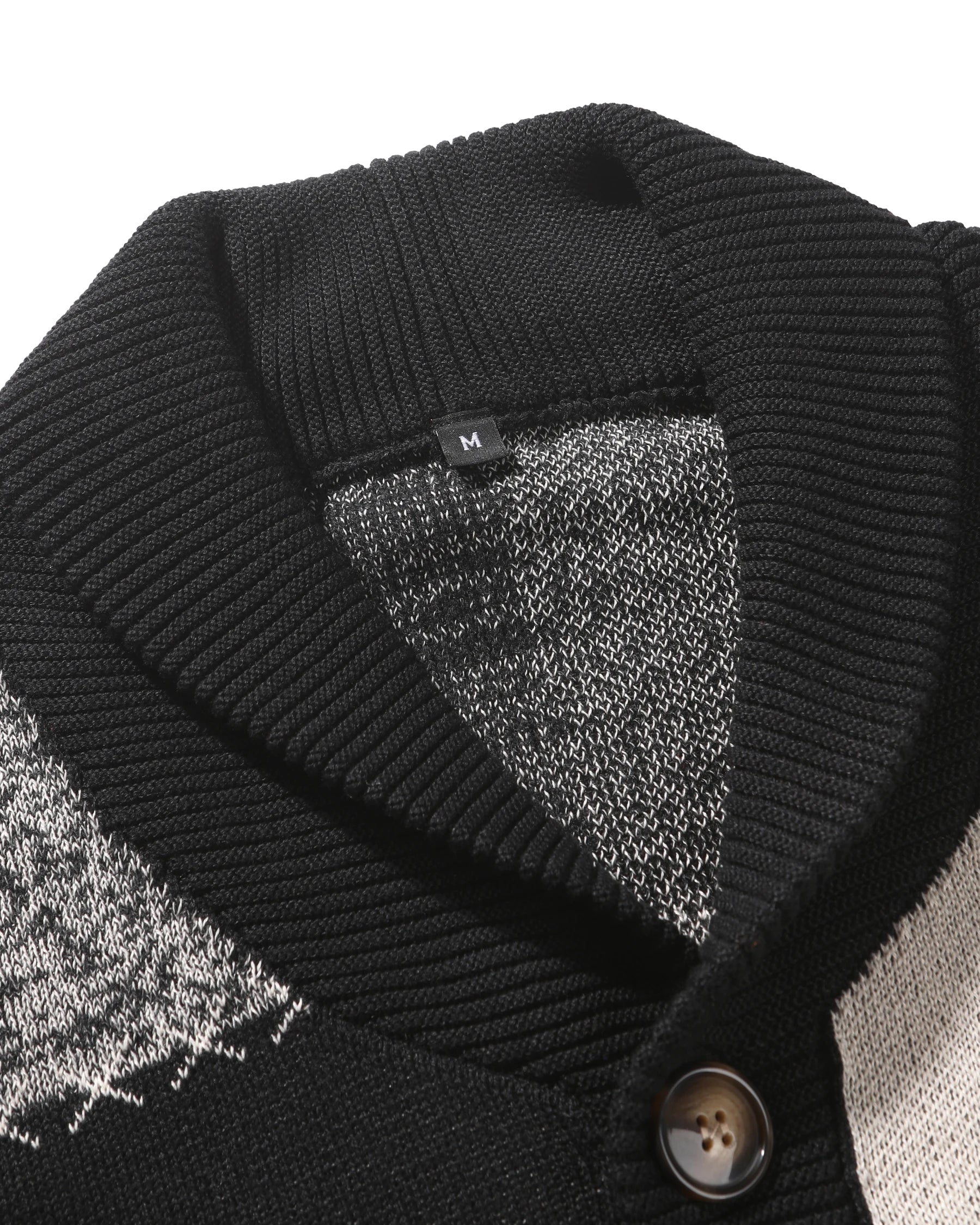 Men's Autumn and Winter Cardigan Sweater, Black-White-Gray Plaid Color Block, Casual and Versatile Knitted Jacket