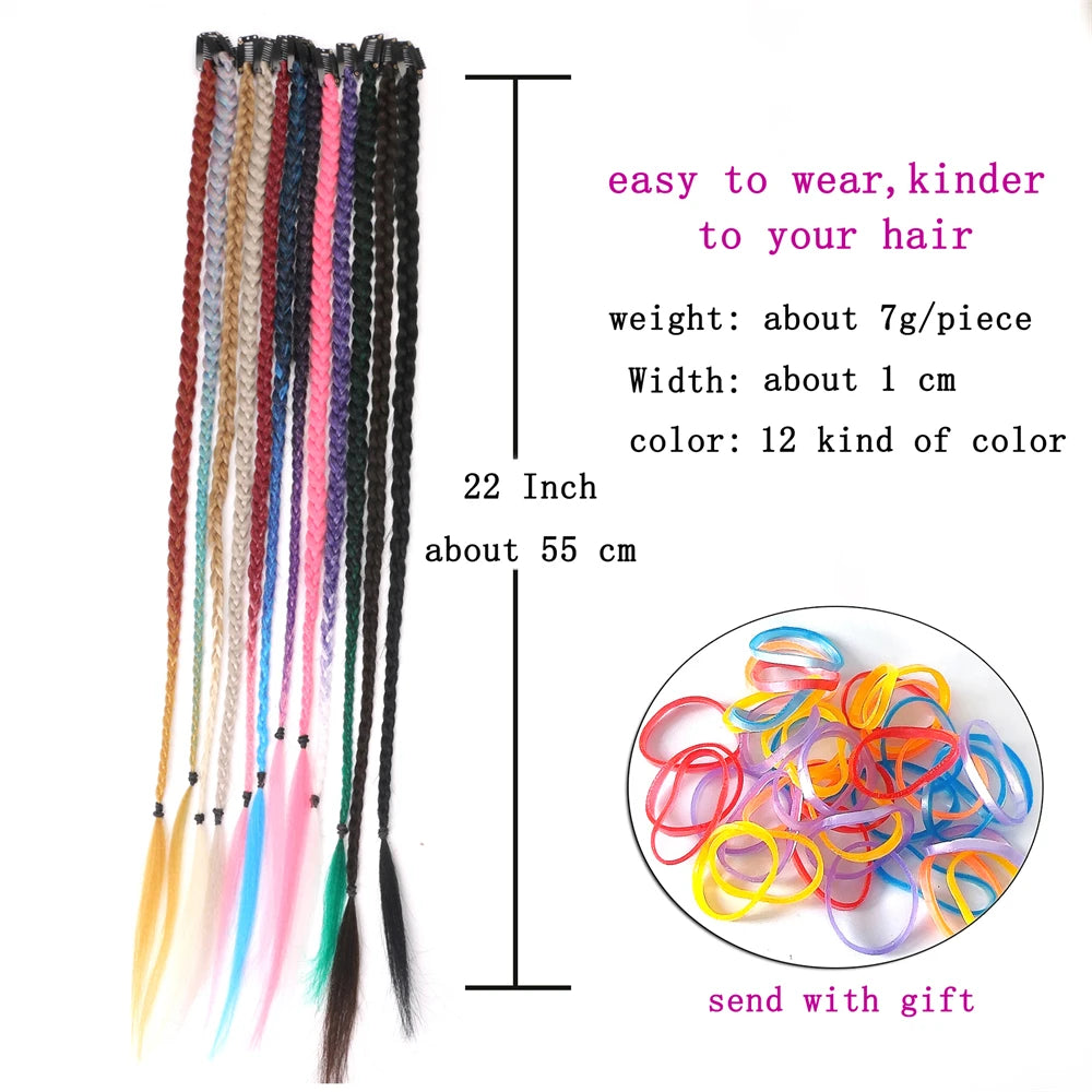 Synthetic 5 Pcs/Lot Clip-in Extensions For Women Ponytail Rainbow Braid Hair Extension 22'' Ombre Hairpiece Box Braid With Clip