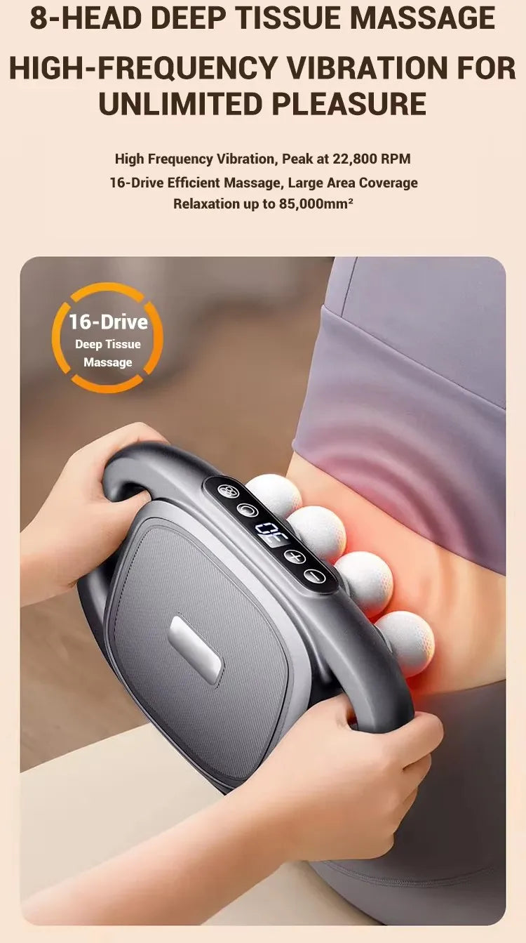 8 Heads Fascial Massage Gun Vibration Massager Deep Tissue Massage Fascia Gun Shoulder Neck Back Muscle Massager