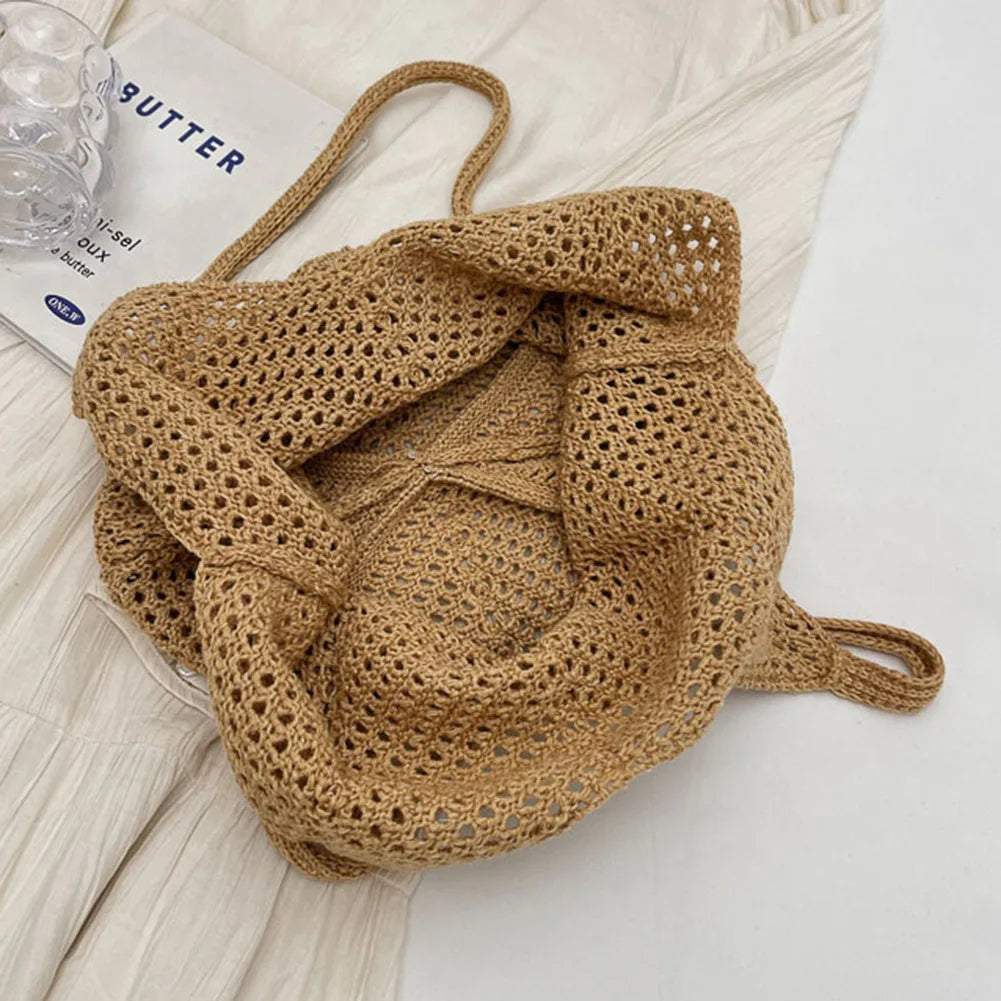 Women Knitting Shoulder Bag Large Capacity Knitting Underarm Bag Solid Crochet Tote Handbag Summer Mesh Beach Bag Hobo Bag