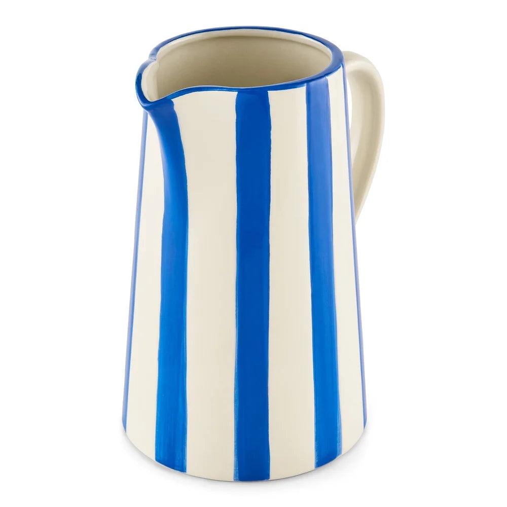 Handcrafted Ceramic Blue Stripe Pitcher Vase – Elegant Home Decor