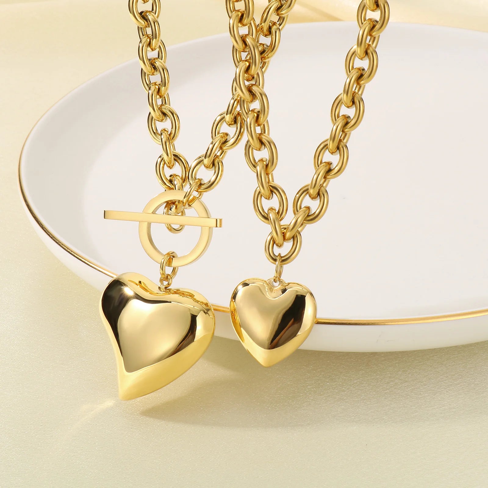 Romantic Heart Pendant Necklace | Gold Stainless Steel Choker for Women