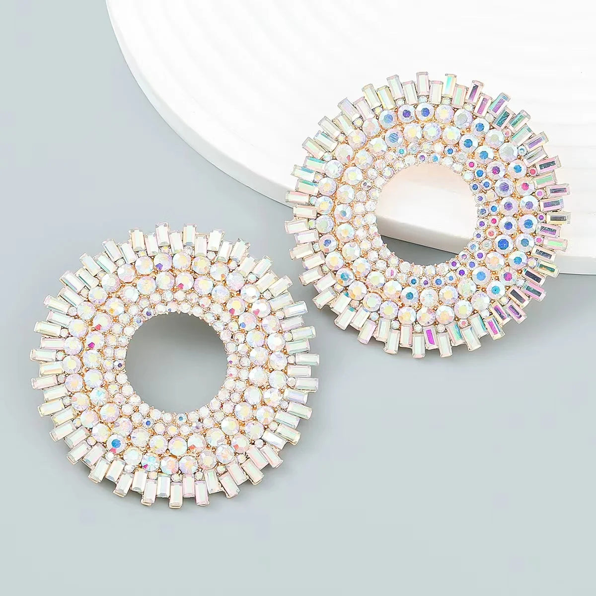 Big Round Rhinestone Dangle Earrings | Shiny Alloy Statement Jewelry for Women