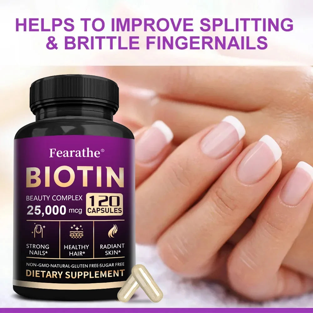 Biotin Vitamins with Pantothenic Acid, Folic Acid, Hair Growth Supplement for Men&Women - B1 B2 B3 B6 B12 - Healthy Nails & Skin