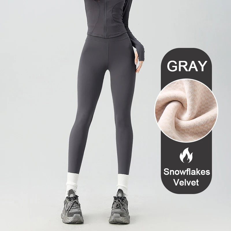 BIVIGAOS Snowflake Velvet Warm Sharkskin Leggings — Fleece-Lined High-Waist Winter Pants for Women