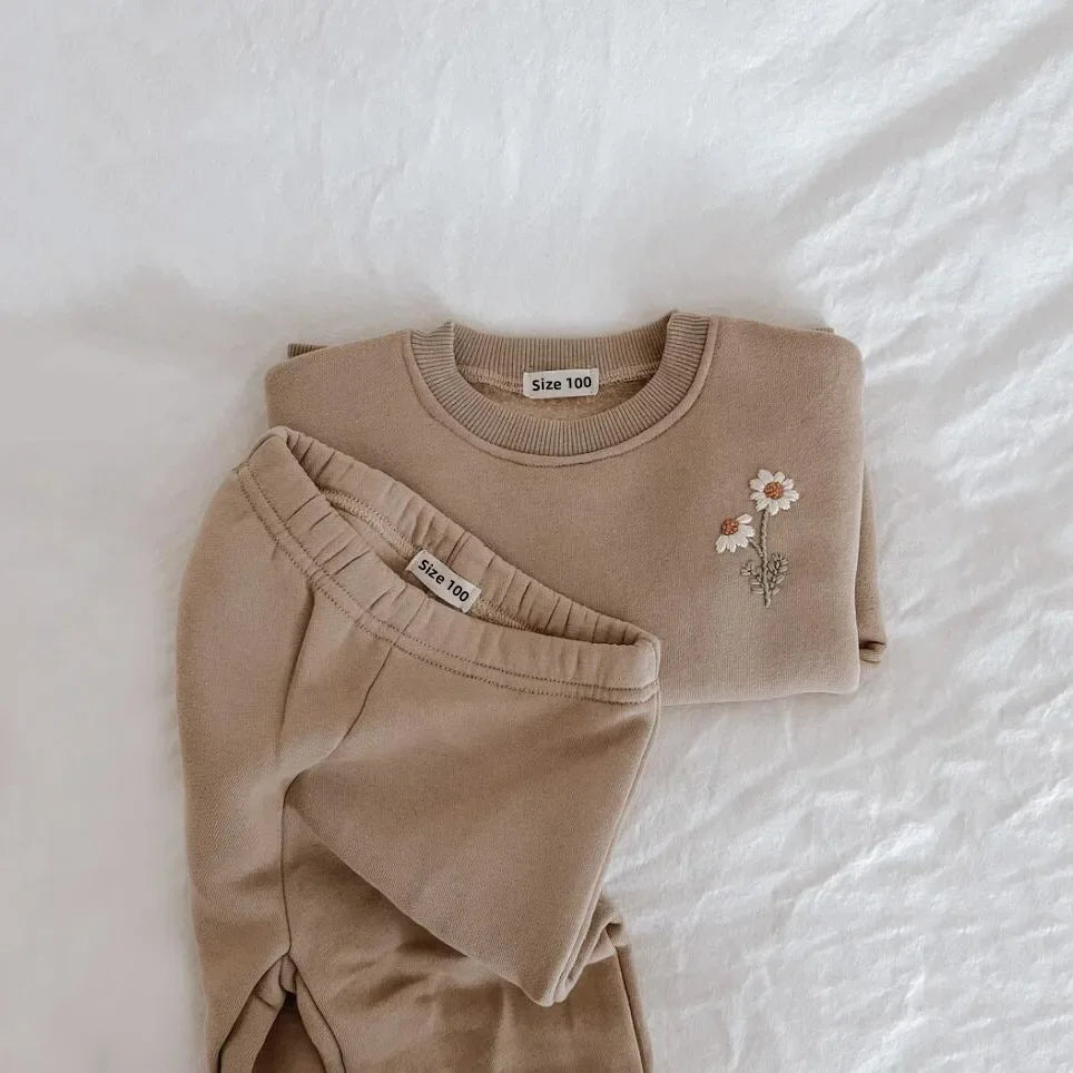 Autumn Winter Baby Girl Boy Clothes Set Embroidery Thicken Fleece Warm Sweatshirt Pant Boy Tracksuit Toddler Clothes Outfit 2Pcs