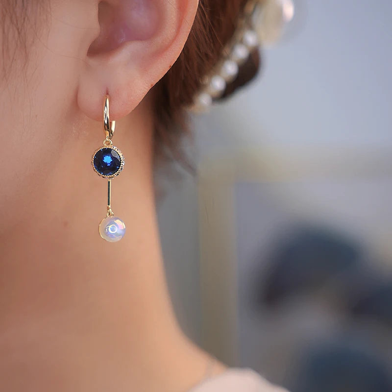 Crystal & Pearl Drop Earrings | Gold-Plated Brass Dangle Jewelry for Women