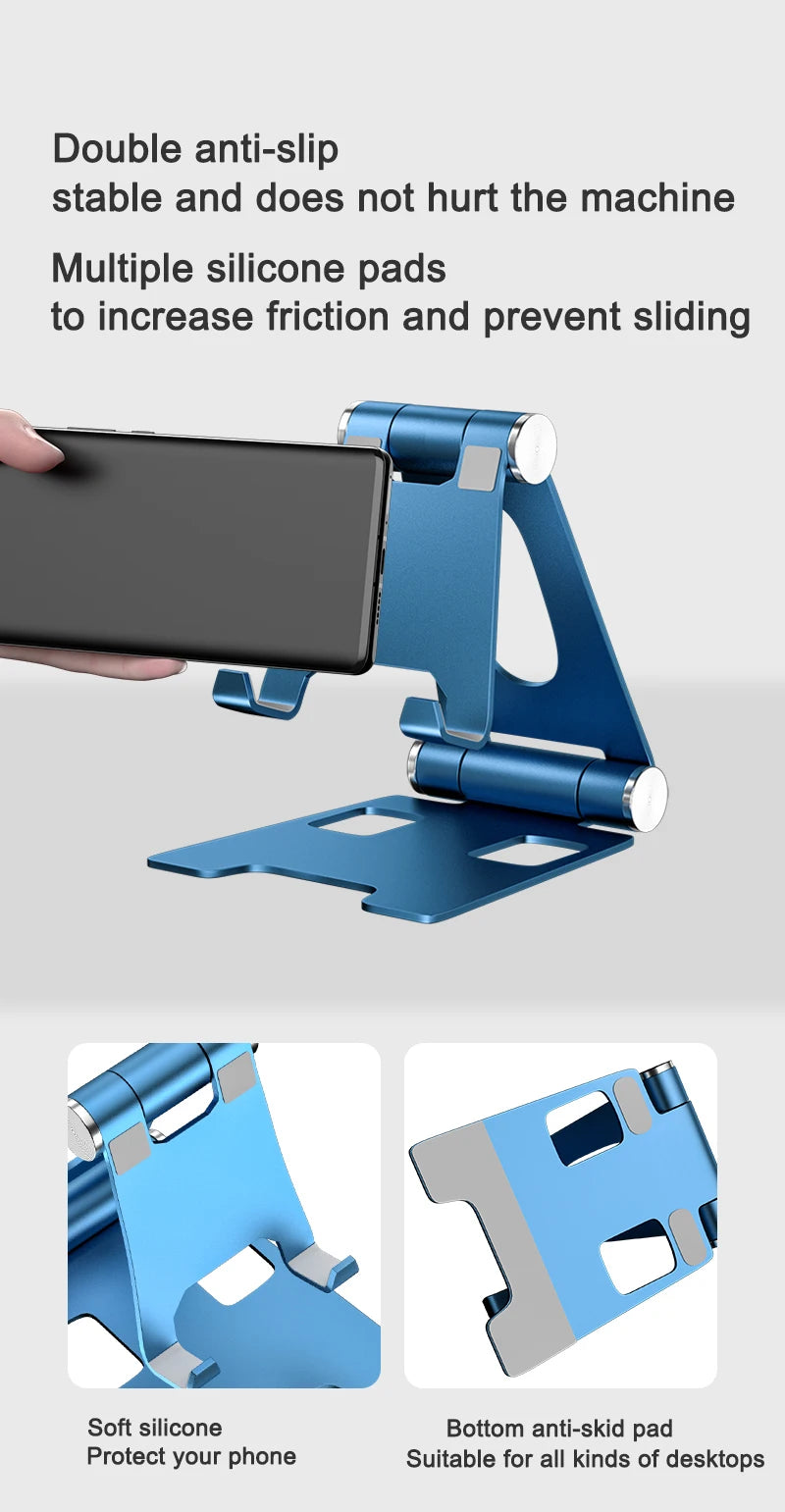 Metal Aluminum Alloy Foldable Phone Stand – Portable Desktop Holder for iPhone 13/14 Pro, Samsung, and All Smartphones