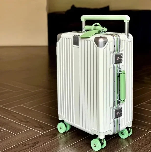 Aluminum Frame Wide Handlebar Rolling Luggage with Colorful Silent Spinner Wheels and TSA Lock Large Capacity Trolley Suitcase