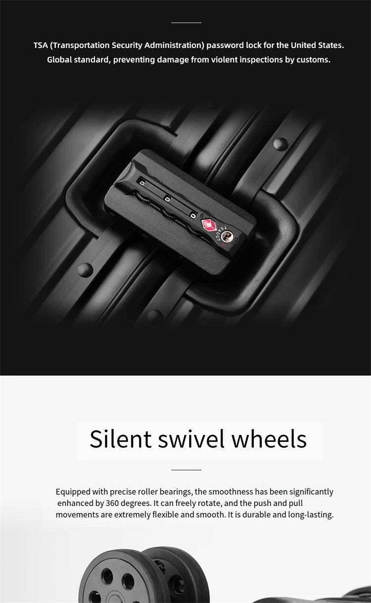 All-aluminum magnesium alloy telescopic suitcase 24-inch luggage business travel case metal combination lock bag 20-inch carry-o