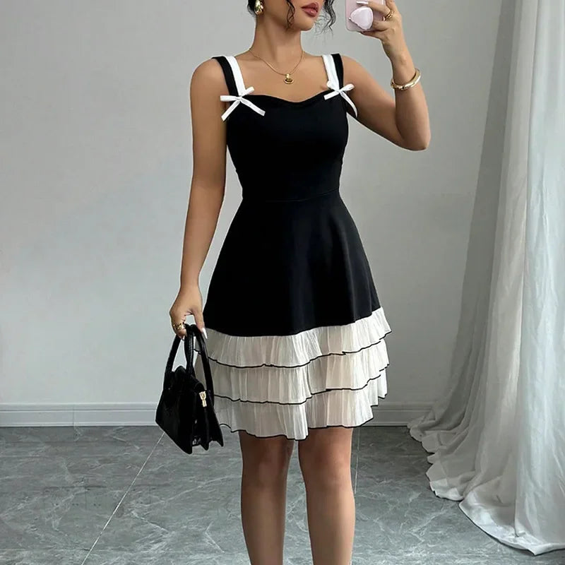2026 Summer Women Sexy Strap Dress Ladies Multi-Layer Cake Dresses Fashion Patchwork Chic Streetwear Female Ruffle Mini Dress