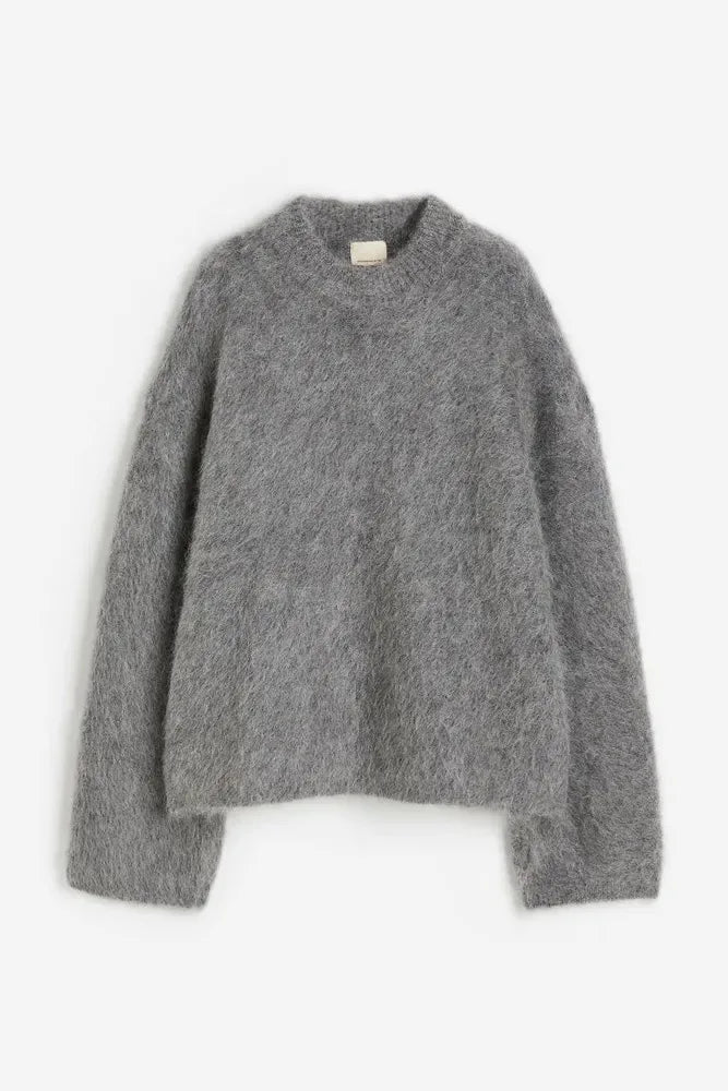 Women’s Oversized Fuzzy Knit Pullover – Solid Color Crewneck Sweater (Cozy “Lazy” Style)