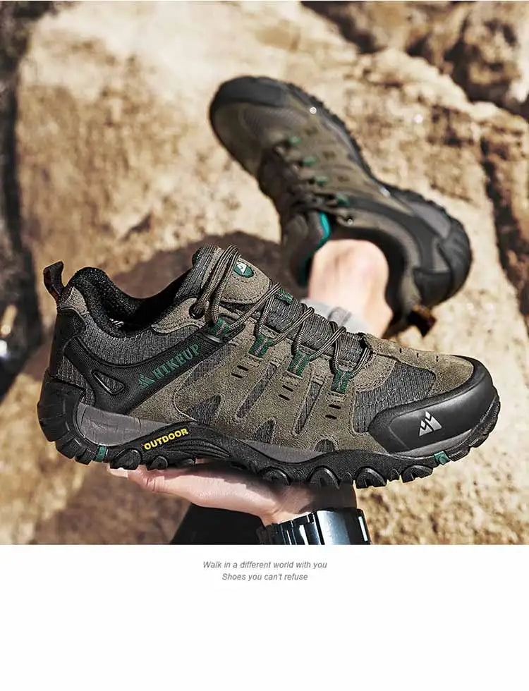 HIKEUP Men's Hiking Shoes Suede Leather Outdoor Shoes Wear-resistant Men Trekking Walking Hunting Tactical Sneakers