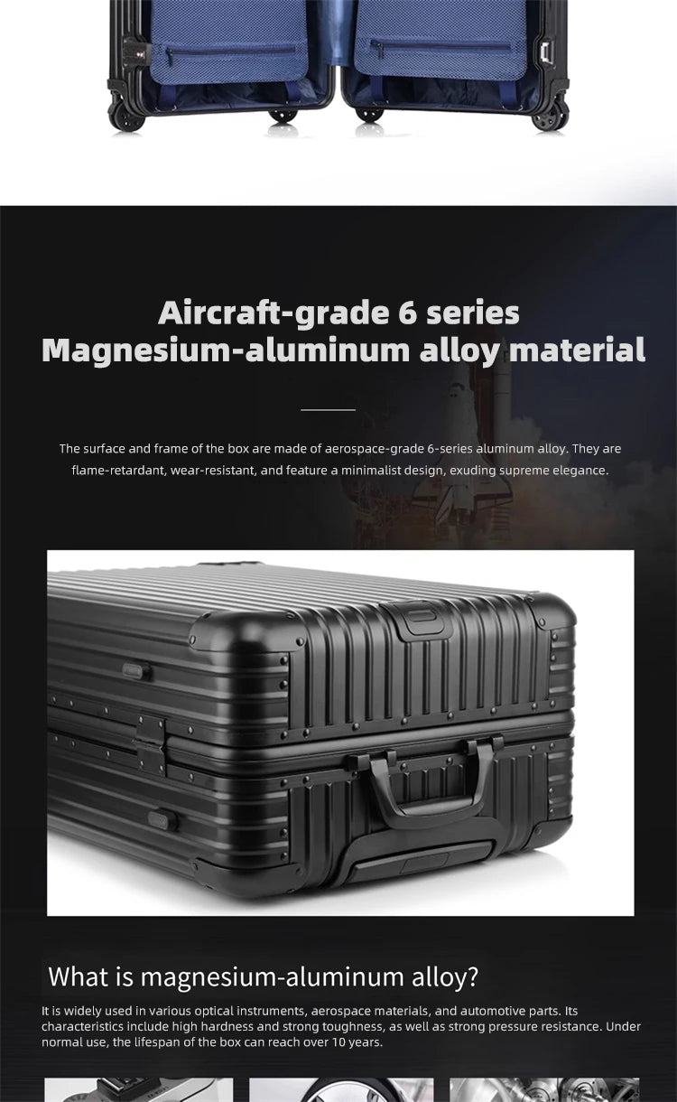 All-aluminum magnesium alloy telescopic suitcase 24-inch luggage business travel case metal combination lock bag 20-inch carry-o